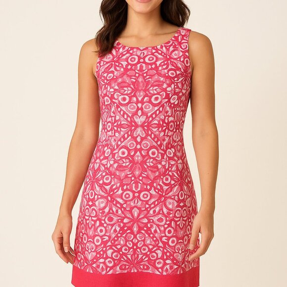 Just Taylor Pink Geometric Cotton Sheath Dress Size 2 Sleeveless Summer Mini - Picture 1 of 5